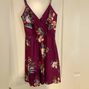 Floral summer dress, wine red and blue A frame
